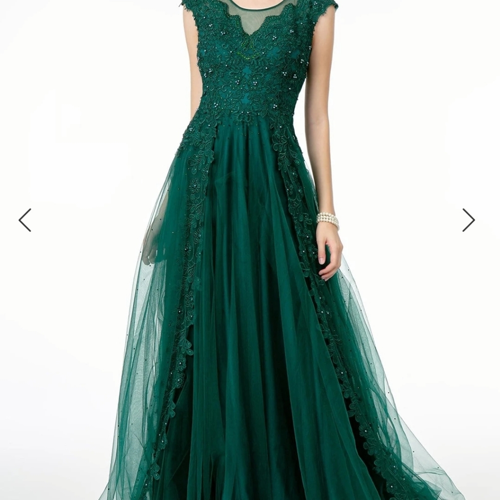  Beaded Embroidered Mesh A-Line Long Dress